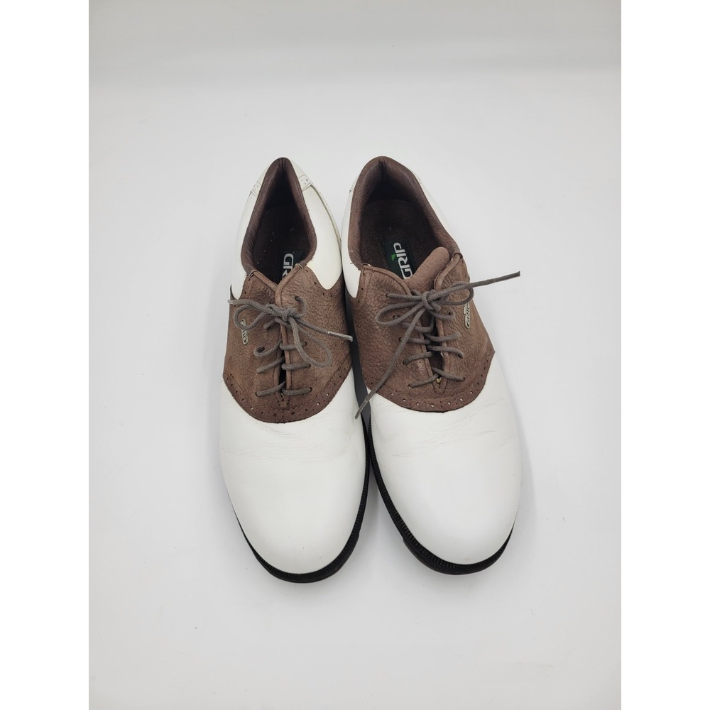 Grip Men's Leather Casual Golf‎ Shoes Brown White Lace Up Sz 12